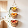 3 Tier Hanging Fruit Basket, Boho Cotton Rope Wall Mounted Produce Holder by wnfouhomesolutions