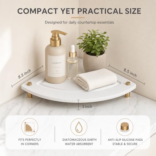 Corner Counter Shelf, Water Absorbing Stone Drying Tray Mat - Image 6