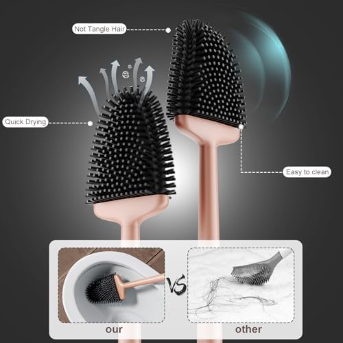 Sellemer Silicone Toilet Brush, Ventilation Slots Holder 1 Pack, Rose Gold - Image 3