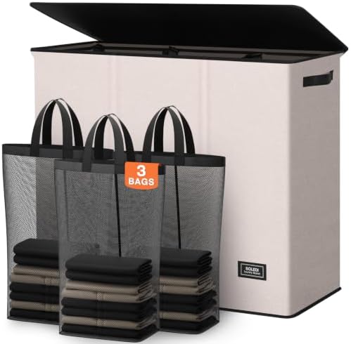 SOLEDI Large Laundry hamper 3 Section by SOLEDI