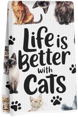 Jztco Cute Cat Kitchen Towels, Floral Cats Gifts Reusable Hand Towels by Jztco