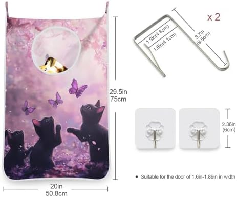 Hanging Laundry Hamper with Stainless Steel Hooks, Oxford Fabric Printing Door - Image 3