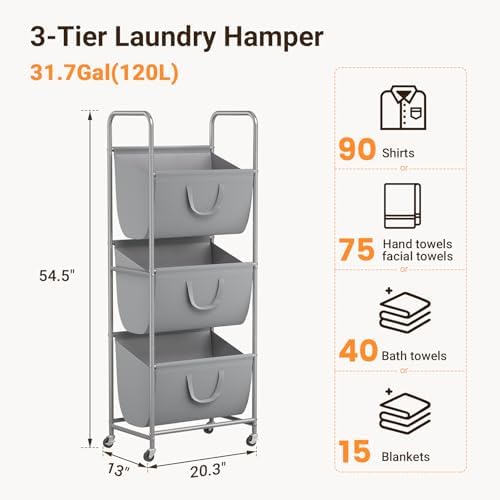 ELYKEN 3-Tier Vertical Rolling Laundry Hamper - Image 3