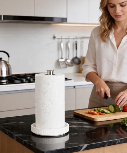 Paper Towel Holder, Ceramic Heavy Plate Base Wobble-Free, Roll Stand-Silver - Image 5