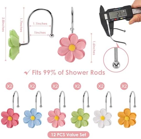 Flower Shower Curtain Hooks, 12 Pack Rustproof Stainless Steel Decorative - Image 3