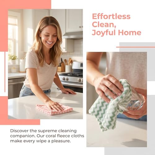 21 Pack Kitchen Towels and Dishcloths Set, Highly Absorbent Coral Fleece - Image 4