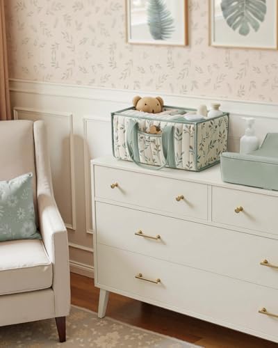 Blissful Diary Leaf Diaper Caddy Organizer, Storage Basket, Sage Leaf - Image 5