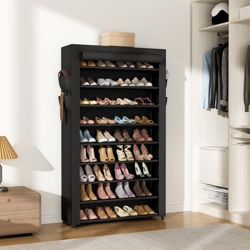 VILICK Shoe Rack with Cover Narrow Shoe Organizer with Pockets 10 Tier Tall - Image 7