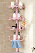 HAMITOR Corner Shower Caddy Tension Pole: 4-Tier Bathroom Organizer Pink by HAMITOR