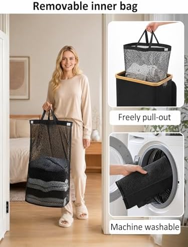 IEGrow Laundry Hamper with Lid, 110L Laundry Basket with 2 Mesh Bags - Image 3