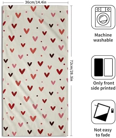 Valentine's Hand Towels Set of 2 Pink Red Love Heart Dot Decor Kitchen Towels - Image 2