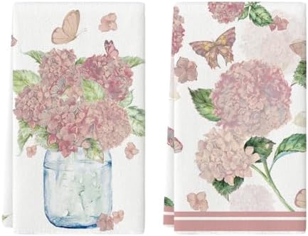 Artoid Mode Pink Hydrangea Vase Butterfly Spring Kitchen Towels Dish Towels by ArtoidMode
