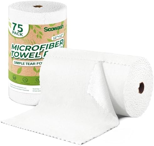 Microfiber Cleaning Cloths Roll 75 Pack 12x12 Inch Lint Free by SOOWASH