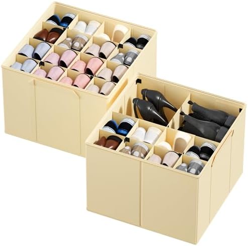SpaceAid Shoe Organizer for Closet, 2 Pack Foldable Shoe Storage Containers by SpaceAid