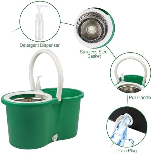 Spin Mop and Bucket with Wringer Set, 360° Rotating Head Mop Bucket System with - Image 3