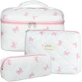 BuyCard Quilted Makeup Bag Set, CuteFloral Cotton Coquette Makeup Bag Toiletry by BuyCard