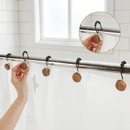 Wood Shower Curtain Hooks, Boho Shower Curtain Rings Decorative, Free Sliding - Image 5
