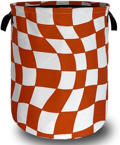 Orange Checkerboard Laundry Basket Oxford Cloth Foldable Hamper 18.9x16.5In by Unknown