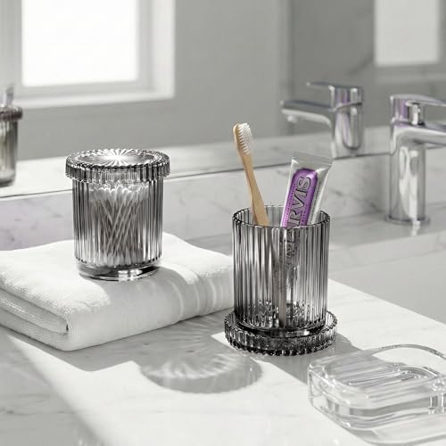 Smoky Gray Thick Glass Bathroom Qtip Holder, 2 Pack - Image 6