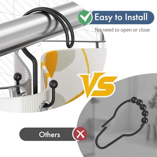 Bathway Black Shower Curtain Hooks Ring, Rust Proof Metal Shower Hooks - Image 5
