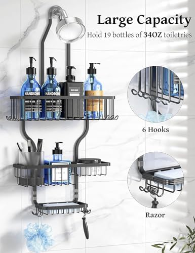 YASONIC Never Rust Shower Caddy Hanging, Aluminum Shower Racks - Image 2