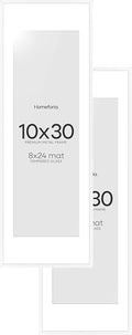 Homeforia 10x30 Picture Frame White, High End Metal 10x30 Poster Frames with Mat 8x24 inch Photo, 10 x 30 White Frames Matted to 8 by 24 Print, 30x10 Panoramic Frames, Tempered Glass, Wall Kit, Set of 2