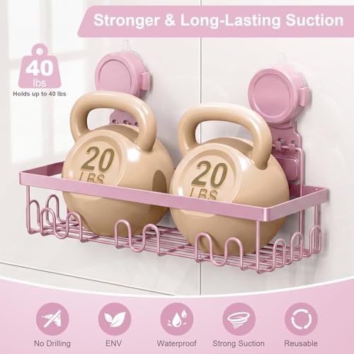 JOTPE Pink Suction Cup Shower Caddy, 2 Pack Bathroom Organizer - Image 4