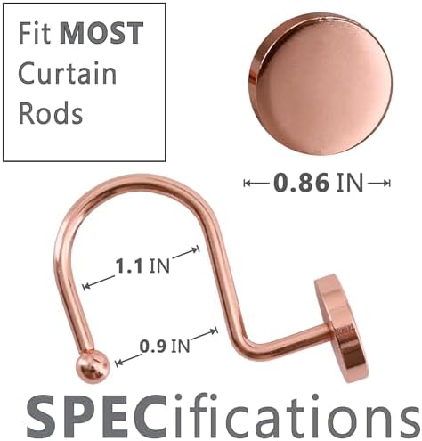 Rose Gold Shower Curtain Hooks: Rust Proof Metal Curtain Rings - Image 4