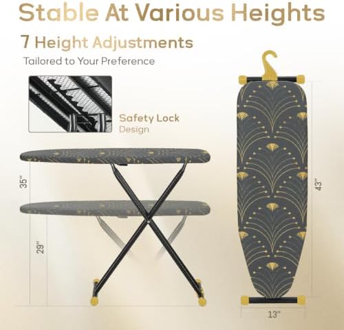 Ironing Board 43x13, RAINHOL Black Gold Pattern Full Size Iron Board - Image 2