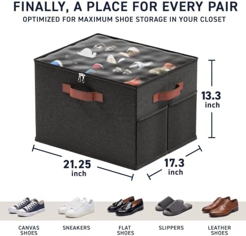 Ornavo Home Large Shoe Storage Organizer Bins 2 Pack, Foldable Linen - Image 2