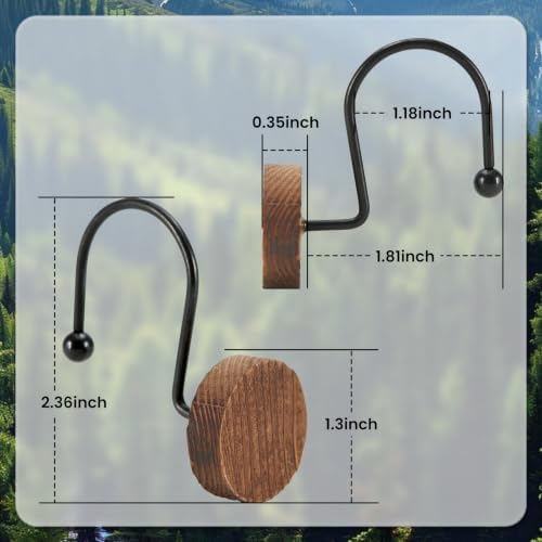 Wood Shower Curtain Hooks, Boho Shower Curtain Rings Decorative, Free Sliding - Image 4