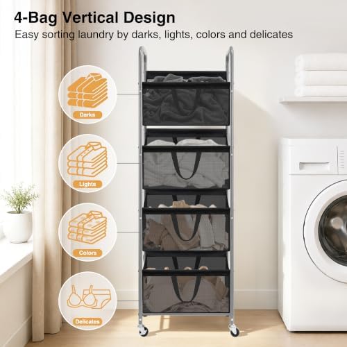 STO STO 4-Tier Vertical Rolling Laundry Hamper, Removable Bags - Image 4