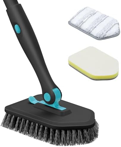 nacena Shower Scrubber with Long Handle, 4 in 1 Tile Tub Scrubber Brush with 3 by nacena