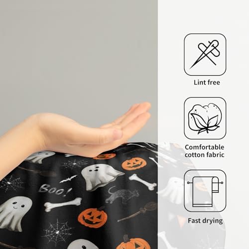 Halloween Black Hand Bath Towel Set of 2 Boo Cute Ghost Orange Pumpkins - Image 4