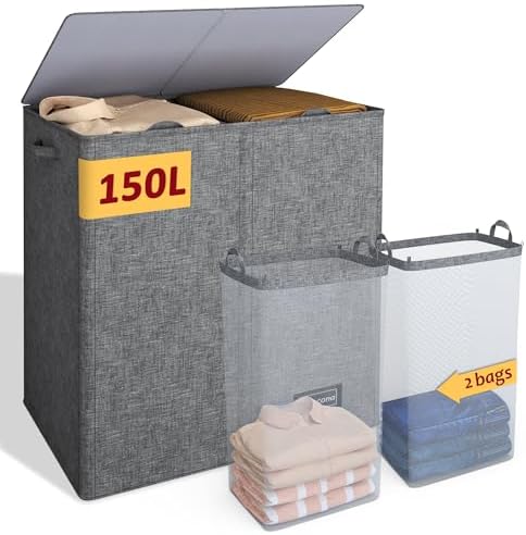 150L Laundry Hamper 2 Section, Large Laundry Hamper by Vincona