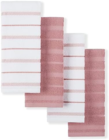 KitchenAid Albany Kitchen Towel 4-Pack Set, Dried Rose/White by KitchenAid