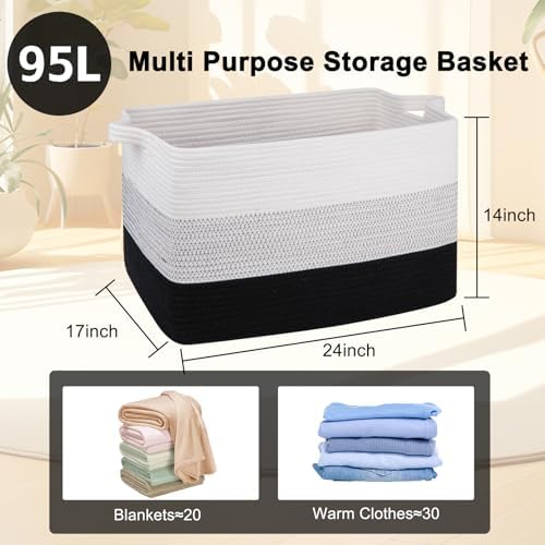 OIAHOMY Extra Large Blanket Basket, 95L Cotton Rope Woven Laundry Basket - Image 4