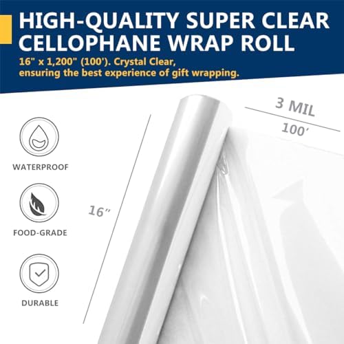 PerkHomy Clear Cellophane Wrap Roll 16" 3 Mil Thick Cellophane - Image 2