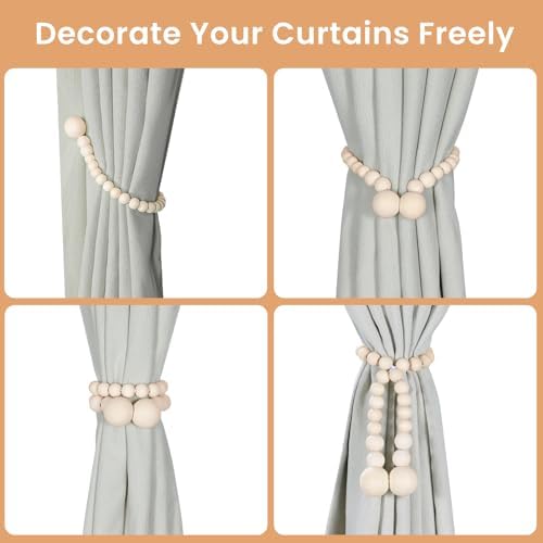 KLOGTSIND Magnetic Curtain Tiebacks, 6 Pack Wood Bead Curtain Holdbacks - Image 4