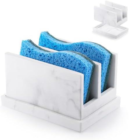 Luxspire Kitchen Sponge Holder wtih Drain Tray, 2 Compartment, Gravel White by Luxspire