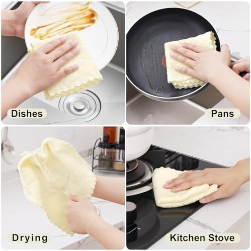 Homaxy 12 Pack Super Soft & Absorbent Dish Cloths, Cream Yellow - Image 4