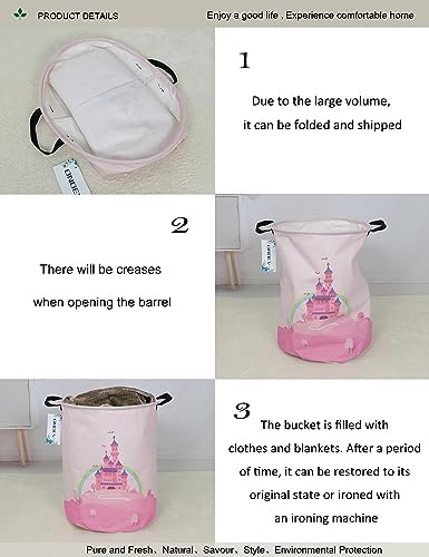 Round Foldable Pink Fairy Castle Laundry Hamper - Image 7