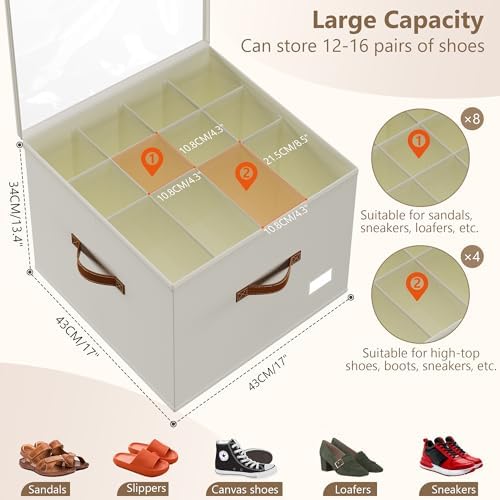 Vincona Shoe Organizer for Closet, 2 Pack Foldable Shoe Storage Bins - Image 2
