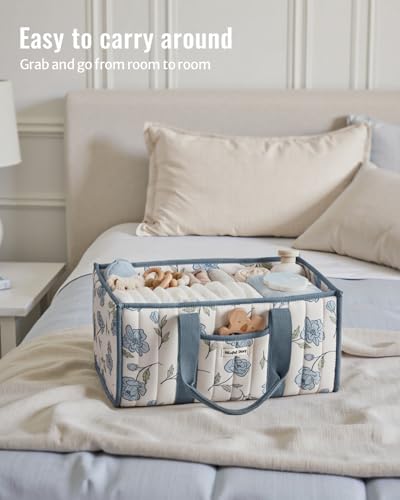 Blissful Diary Floral Diaper Caddy Organizer, Peony Blue - Image 4