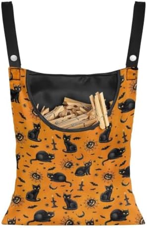 Black Cat Clothespin Bag Orange Clothespin Storage by CREAMIC