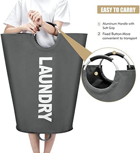 Maxsilan 90L Large Laundry Basket Bag, Collapsible Tall Hamper, Dark Grey - Image 5