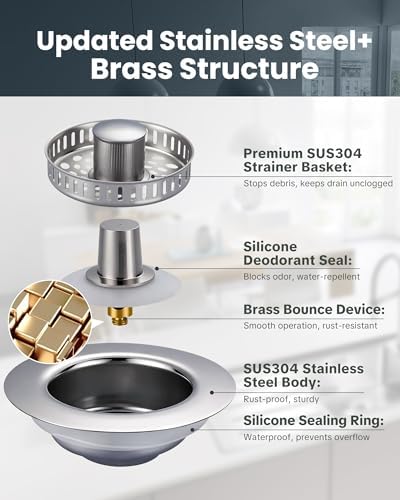 ARCORA Kitchen Sink Drain Strainer: Stainless Steel 3 in 1 Sink Stopper - Image 5