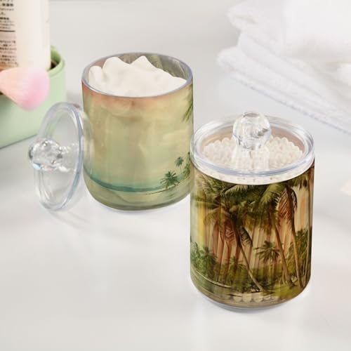 2 Pack Apothecary Jars Bathroom Vintage Palm Trees Qtip Holder Dispenser Clear - Image 5