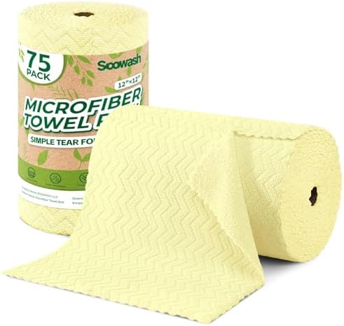 Microfiber Cleaning Cloths Roll 75 Pack 12x12 Inch Lint Free by SOOWASH