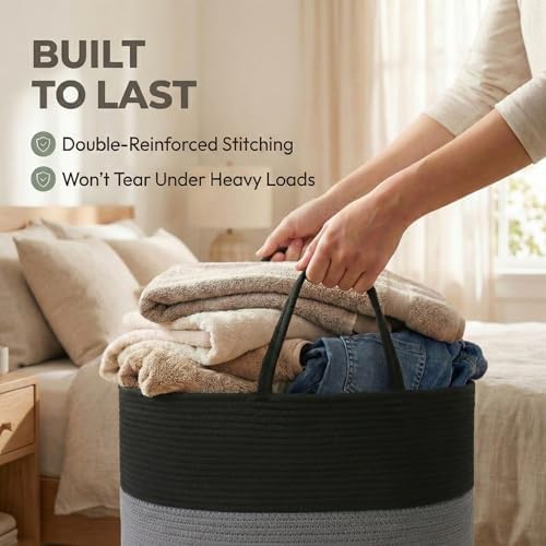 JMvicyroam 65L Extra Large Machine Washable Cotton Rope Blanket Basket - Image 6